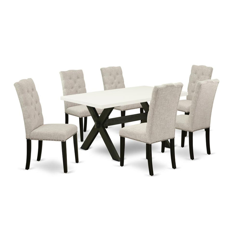 7-Piece Kitchen Dining Table Set - 6 Parson Chairs And A Rectangular Dining Table Hardwood Structure By East West Furniture | Dining Sets | Modishstore