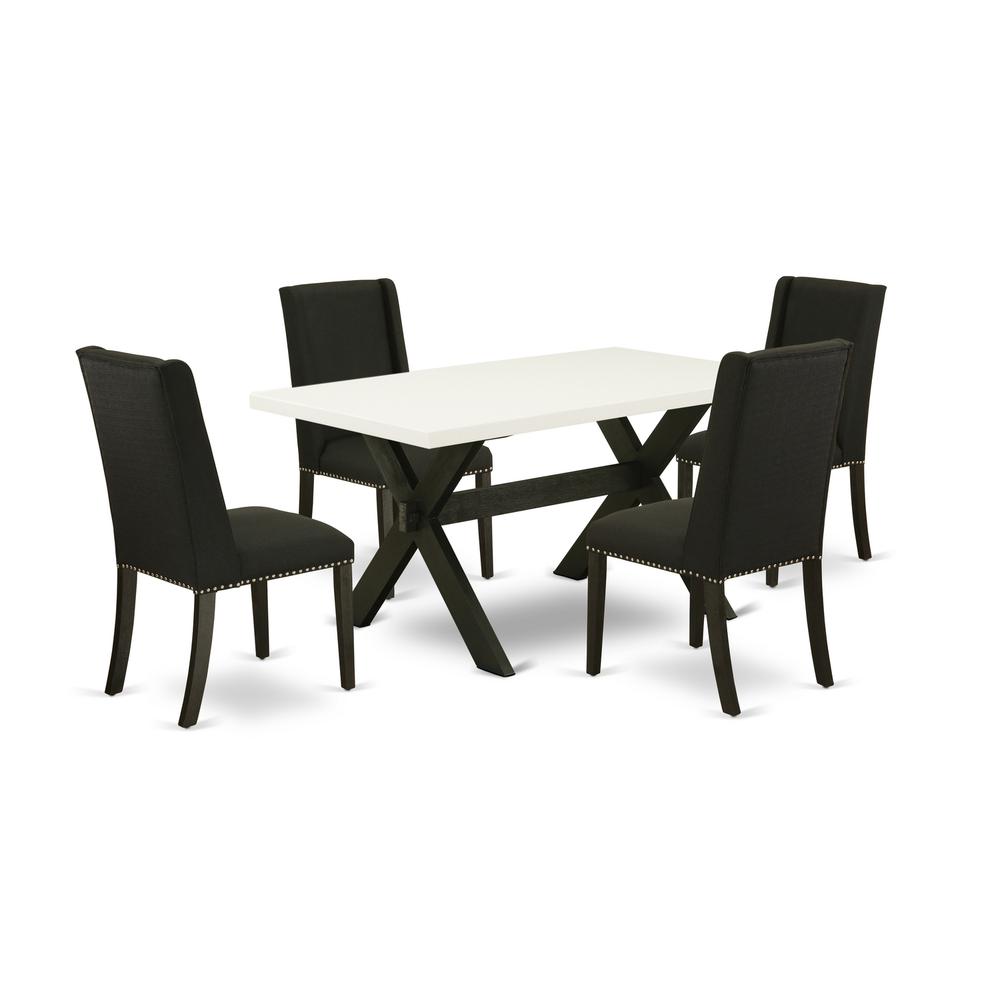 5-Piece Mid Century Dining Table Set Included 4 Dining Chairs Upholstered Nails Head Seat And Stylish Chair Back And Rectangular Table By East West Furniture | Dining Sets | Modishstore