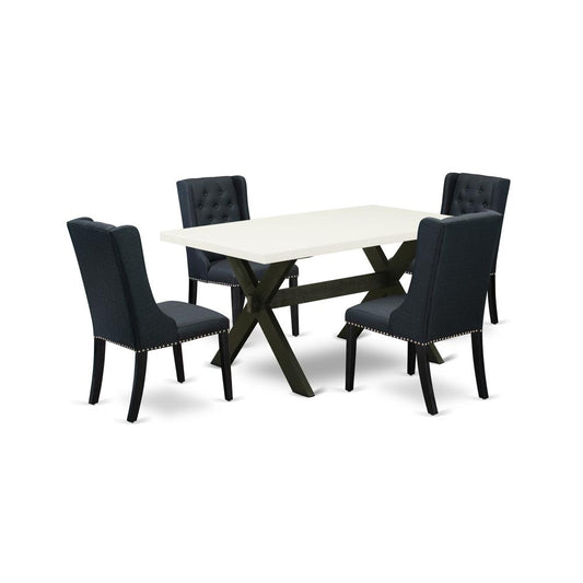 5 Piece Dining Table Set Includes 4 Black Linen Fabric Padded Chair By East West Furniture | Dining Sets | Modishstore