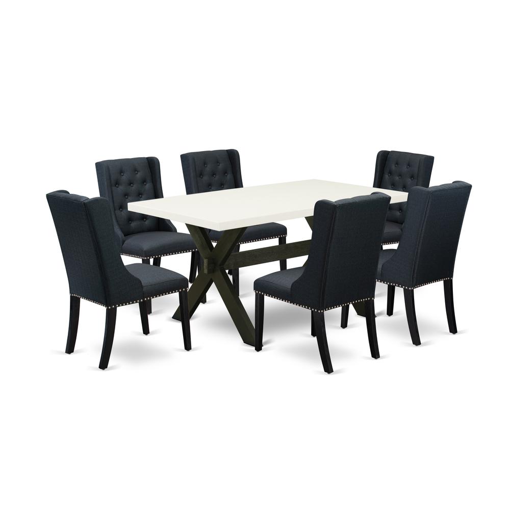 7 Pc Dining Set - 6 Black Linen Fabric Parsons Chair Button Tufted By East West Furniture | Dining Sets | Modishstore