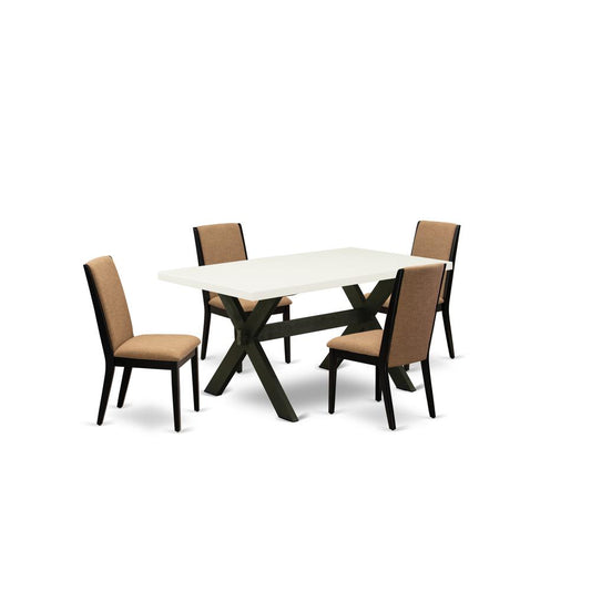 5-Piece Amazing Modern Dining Table Set A Good Linen White Wood Dining Table Top And 4 Gorgeous Linen Fabric Padded Parson Chairs By East West Furniture | Dining Sets | Modishstore