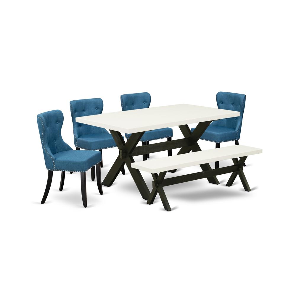 6-Piece Dining Table Set- 4 Upholstered Dining Chairs By East West Furniture | Dining Sets | Modishstore