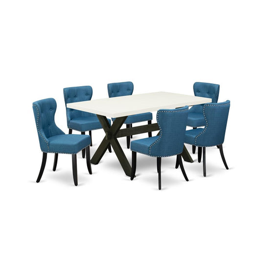 7-Pc Dining Table Set- 6 Parson Chairs By East West Furniture | Dining Sets | Modishstore