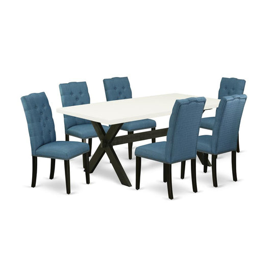 7-Piece Beautiful Dining Room Set An Excellent Linen White Kitchen Rectangular Table Top And 6 Excellent Linen Fabric Kitchen Chairs By East West Furniture | Dining Sets | Modishstore