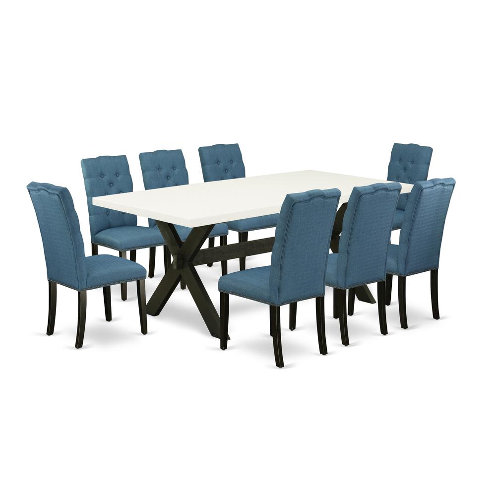 9-Piece Amazing Dining Set A Superb Cement Color Wood Dining Table Top And 8 Beautiful Solid Wood Legs And Linen Fabric Seat Parson Chairs By East West Furniture | Dining Sets | Modishstore