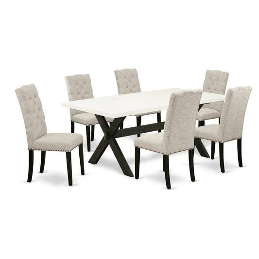 7-Piece Dining Table Set - 6 Dining Room Chairs And Wood Dining Table Solid Wood Frame By East West Furniture | Dining Sets | Modishstore