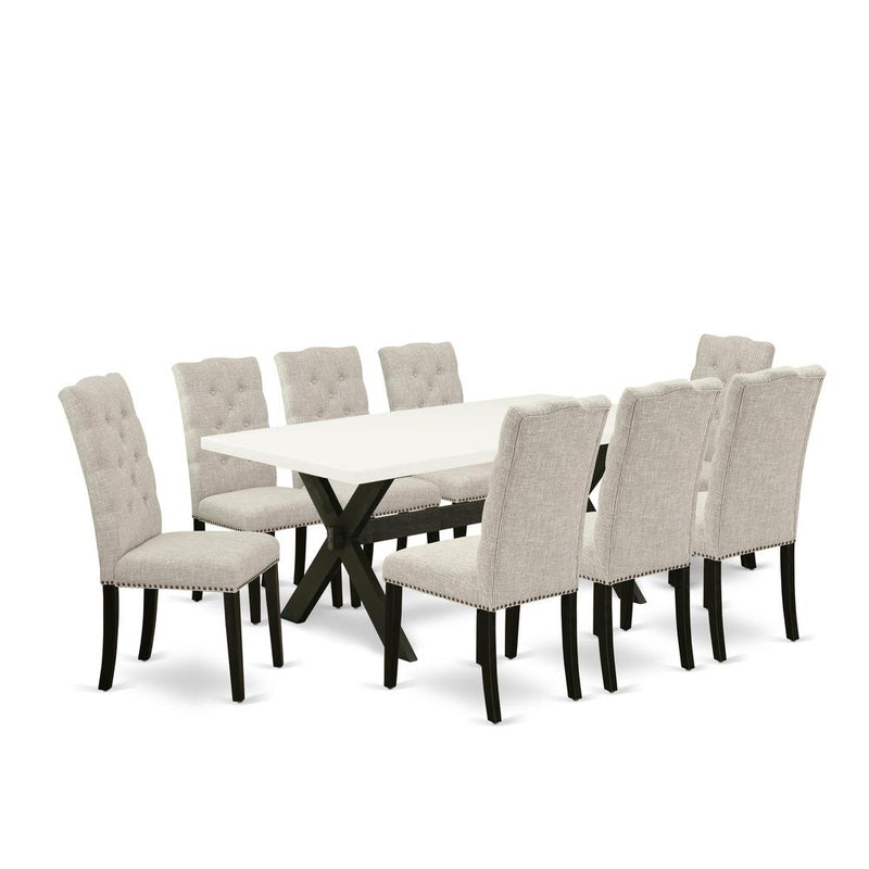 9-Piece Dining Table Set - 8 Person Dining Chairs And Rectangular Table Solid Wood Frame  High Back Button Tufted By East West Furniture | Dining Sets | Modishstore