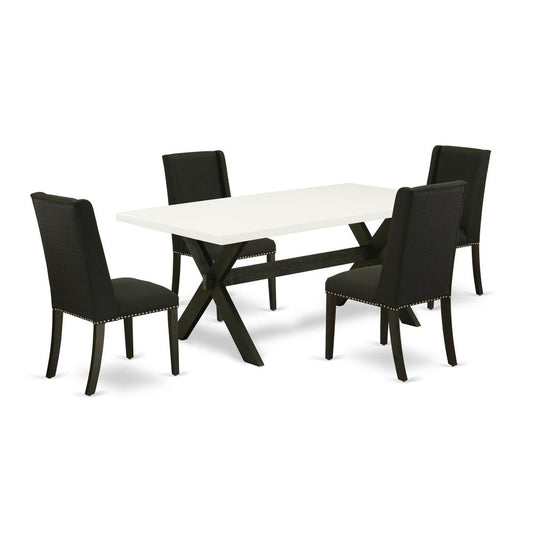 5-Pc Dining Room Set Included 4 Upholstered Dining Chairs Upholstered Nails Head Seat And High Button Tufted Chair Back And Rectangular Dinette Table By East West Furniture | Dining Sets | Modishstore