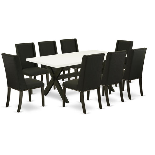 9-Piece Kitchen Dining Table Set - 8 Parson Chairs And A Rectangular Dining Table Hardwood Structure By East West Furniture | Dining Sets | Modishstore
