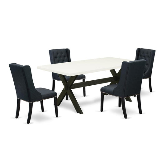 5 Piece Dining Room Set Includes 4 Black Linen Fabric Padded Chair By East West Furniture | Dining Sets | Modishstore