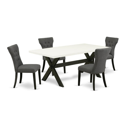5-Piece Rectangular Dining Table Set Included 4 Kitchen Parson Chairs Upholstered Seat And High Button Tufted Chair Back And Rectangular Dining Table By East West Furniture | Dining Sets | Modishstore