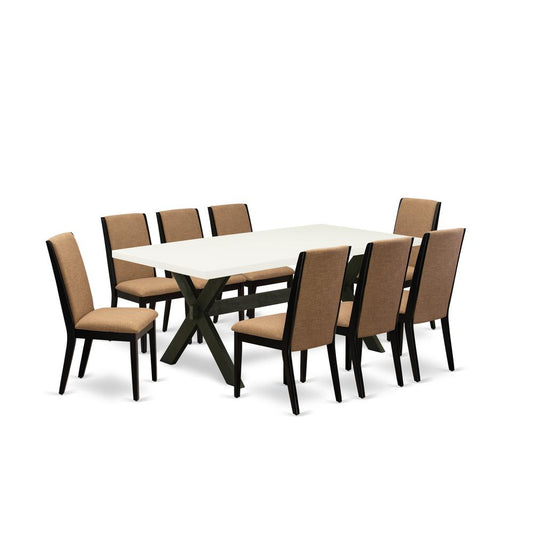 9-Piece Modern Kitchen Table Set An Excellent Linen White Kitchen Table Top And 8 Excellent Linen Fabric Dining Chairs By East West Furniture | Dining Sets | Modishstore