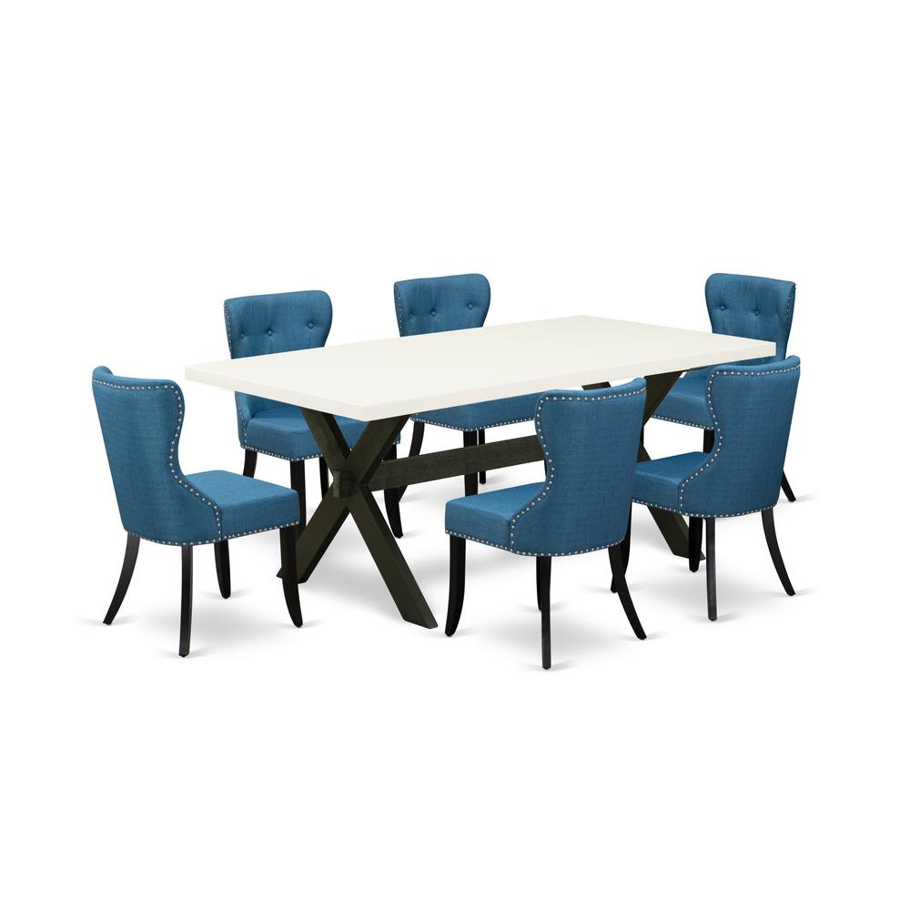 7-Pc Dining Room Table Set- 6 Padded Parson Chairs By East West Furniture | Dining Sets | Modishstore