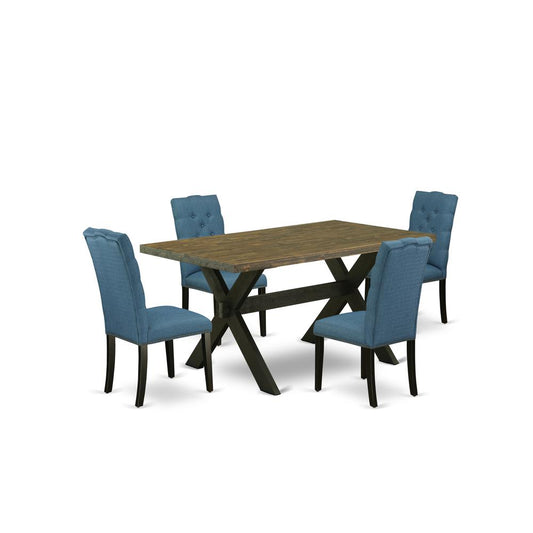 5-Piece Awesome Dining Table Set An Excellent Distressed Jacobean Dining Table Top And 4 Beautiful Linen Fabric Kitchen Chairs By East West Furniture | Dining Sets | Modishstore