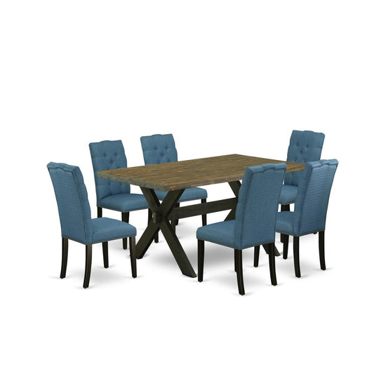 7-Piece Stylish Dining Set An Outstanding Distressed Jacobean Wood Dining Table Top And 6 Wonderful Linen Fabric Dining Chairs By East West Furniture | Dining Sets | Modishstore