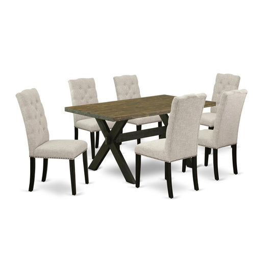 7-Piece Dining Table Set - 6 Upholstered Dining Chairs And A Rectangular Table Hardwood Structure By East West Furniture | Dining Sets | Modishstore