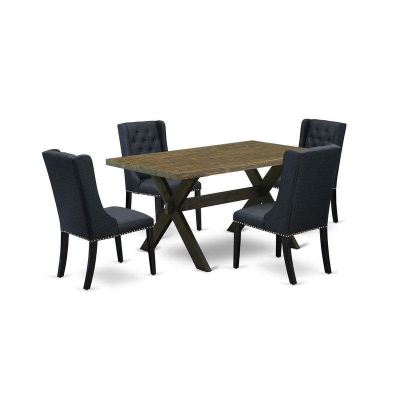 5 Pc Dining Room Table Set Consists Of 4 Black Linen Fabric Dining Chairs By East West Furniture | Dining Sets | Modishstore