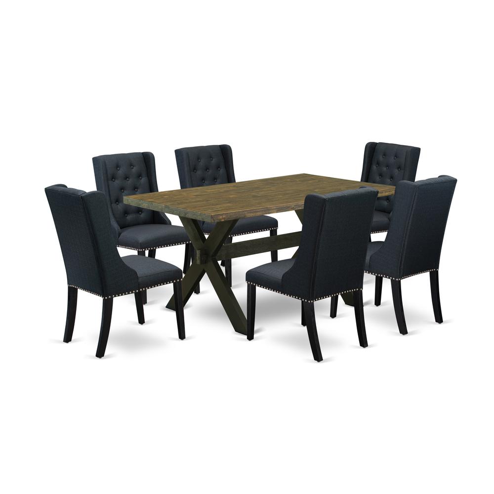 7 Piece Dining Set - 6 Black Parson Chairs Button Tufted By East West Furniture | Dining Sets | Modishstore