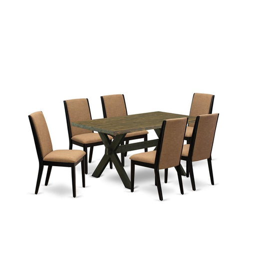 7-Piece Beautiful Dining Set An Outstanding Distressed Jacobean Dining Table Top And 6 Stunning Linen Fabric Kitchen Chairs By East West Furniture | Dining Sets | Modishstore