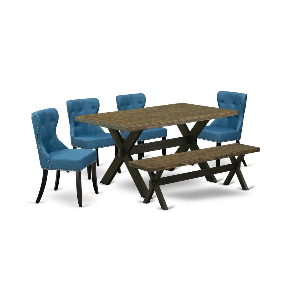 6-Pc Modern Dining Table Set- 4 Padded Parson Chairs By East West Furniture | Dining Sets | Modishstore