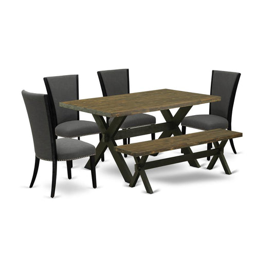 6 Piece Kitchen Table Set - 4 Dark Gotham Grey Linen Fabric Dining Chair By East West Furniture | Dining Sets | Modishstore