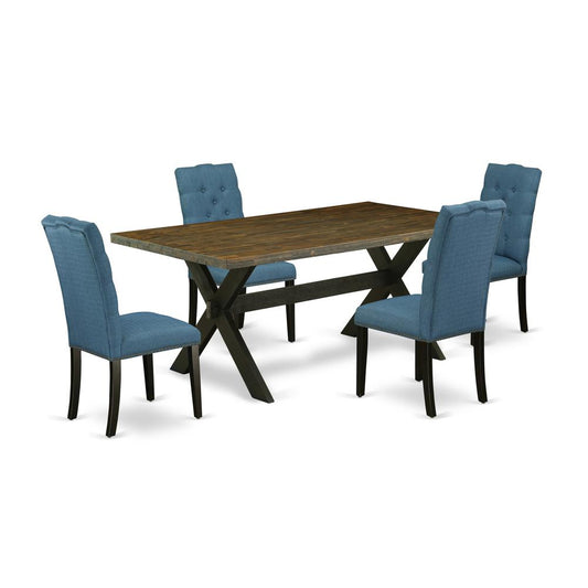 5-Piece Stylish Dining Room Set An Outstanding Distressed Jacobean Modern Dining Table Top And 4 Excellent Linen Fabric Upholstered Dining Chairs By East West Furniture | Dining Sets | Modishstore