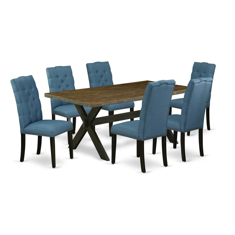 7-Piece Gorgeous Rectangular Dining Room Table Set A Superb Distressed Jacobean Dining Table Top And 6 Wonderful Linen Fabric Parson Dining Room Chairs By East West Furniture | Dining Sets | Modishstore