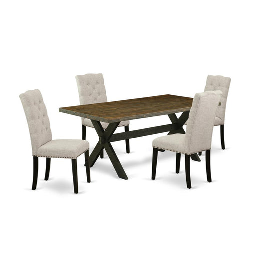 5-Pc Mid Century Dining Table Set Included 4 Parson Dining Room Chairs Upholstered Seat And High Button Tufted Chair Back And Rectangular Table By East West Furniture | Dining Sets | Modishstore