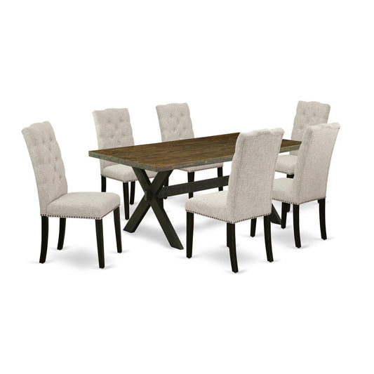 7-Piece Dining Table Set - 6 Parson Chairs And Dining Room Table Solid Wood Frame By East West Furniture | Dining Sets | Modishstore