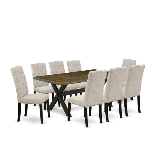 9-Piece Dining Table Set - 8 Person Dining Chairs And Small A Rectangular Table Solid Wood Frame  High Stylish Back & Linen White Finish By East West Furniture | Dining Sets | Modishstore