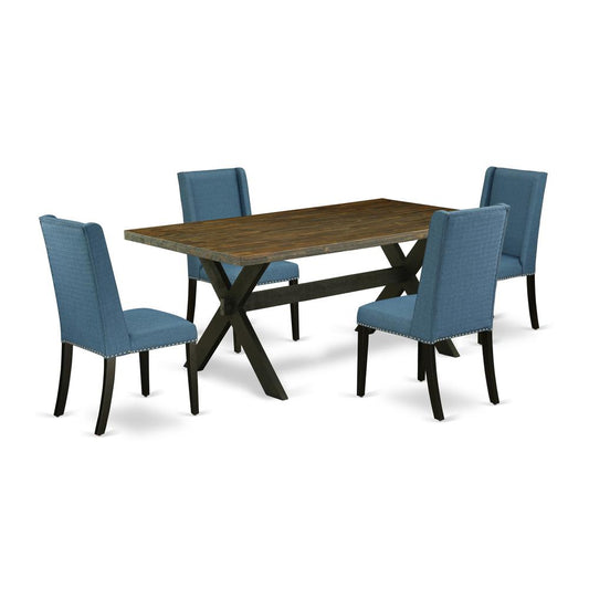 5-Piece Modern Dining Room Table Set A Great Distressed Jacobean Kitchen Rectangular Table Top And 4 Excellent Linen Fabric Parson Chairs By East West Furniture | Dining Sets | Modishstore