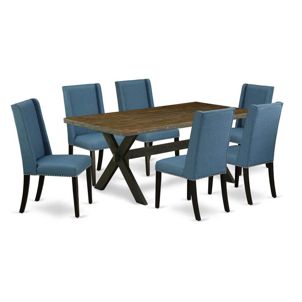 7-Piece Beautiful Dinette Set An Outstanding Distressed Jacobean Dining Table Top And 6 Awesome Linen Fabric Dining Chairs By East West Furniture | Dining Sets | Modishstore