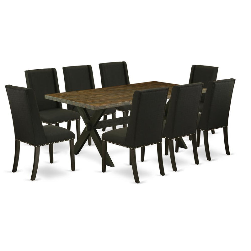 9-Piece Dining Table Set - 8 Upholstered Dining Chairs And A Rectangular Table Hardwood Structure By East West Furniture | Dining Sets | Modishstore