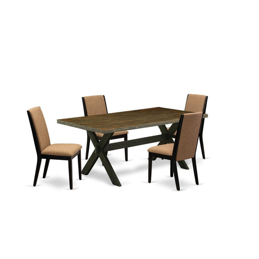 5-Piece Stylish Dining Table Set An Excellent Distressed Jacobean Rectangular Table Top And 4 Beautiful Linen Fabric Dining Chairs By East West Furniture | Dining Sets | Modishstore