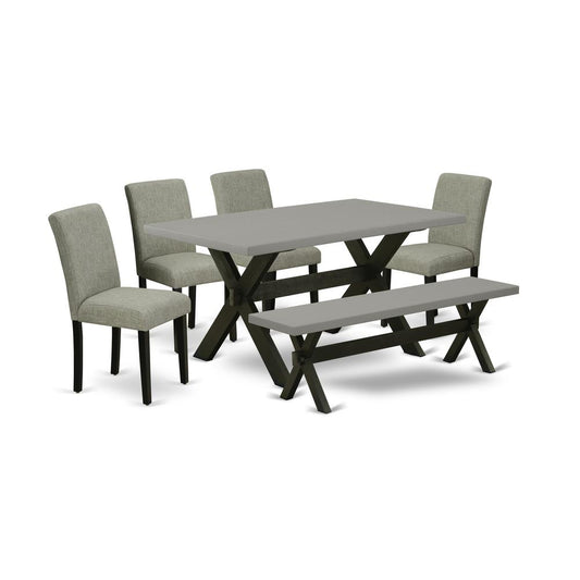 6-Pc Kitchen Table Set - 4 Dining Chairs, A Dining Bench Cement Top And 1 Modern Cement Dining Table Top By East West Furniture | Dining Sets | Modishstore