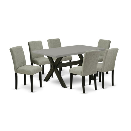 7-Pc Dinette Room Set - 6 Mid Century Dining Chairs And 1 Modern Rectangular Cement Dining Table Top By East West Furniture | Dining Sets | Modishstore