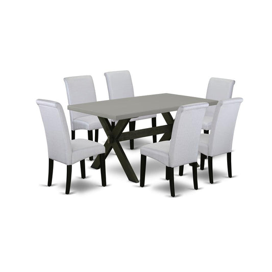 7-Pc Kitchen Dining Room Set - 6 Upholstered Dining Chairs And 1 Modern Cement Dining Table Top By East West Furniture | Dining Sets | Modishstore