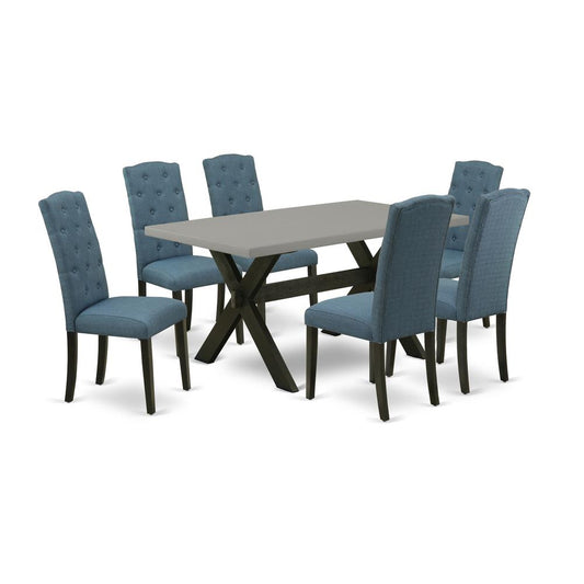 7-Pc Kitchen Table Set - 6 Padded Parson Chairs And 1 Modern Rectangular Cement Dining Table Top By East West Furniture | Dining Sets | Modishstore