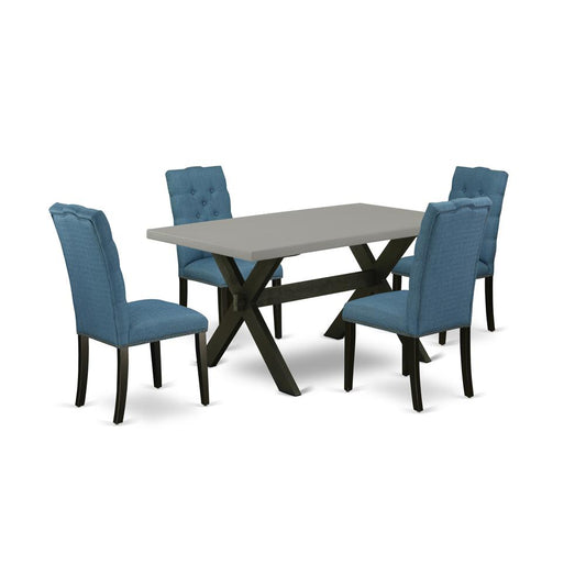 5-Piece Beautiful Dining Room Table Set A Great Cement Color Modern Dining Table Top And 4 Beautiful Linen Fabric Kitchen Chairs By East West Furniture | Dining Sets | Modishstore