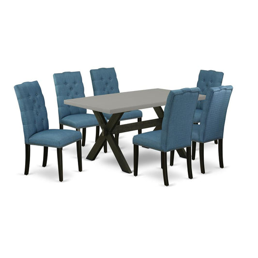 7-Piece Gorgeous A Superb Cement Color Modern Dining Table Top And 6 Beautiful Linen Fabric Dining Room Chairs By East West Furniture | Dining Sets | Modishstore