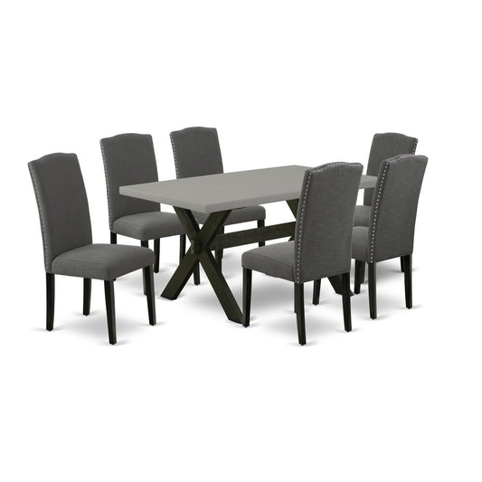 7-Pc Dining Room Set - 6 Upholstered Dining Chairs And 1 Modern Rectangular Cement Kitchen Table Top By East West Furniture | Dining Sets | Modishstore