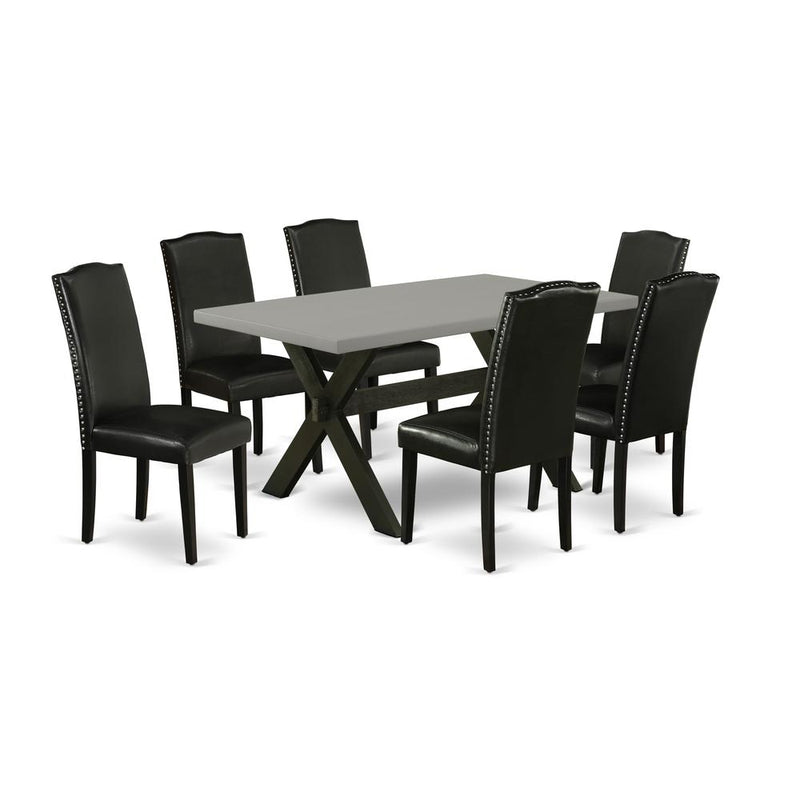 7-Pc Dining Room Table Set - 6 Parson Dining Chairs And 1 Modern Cement Kitchen Dining Table Top By East West Furniture | Dining Sets | Modishstore