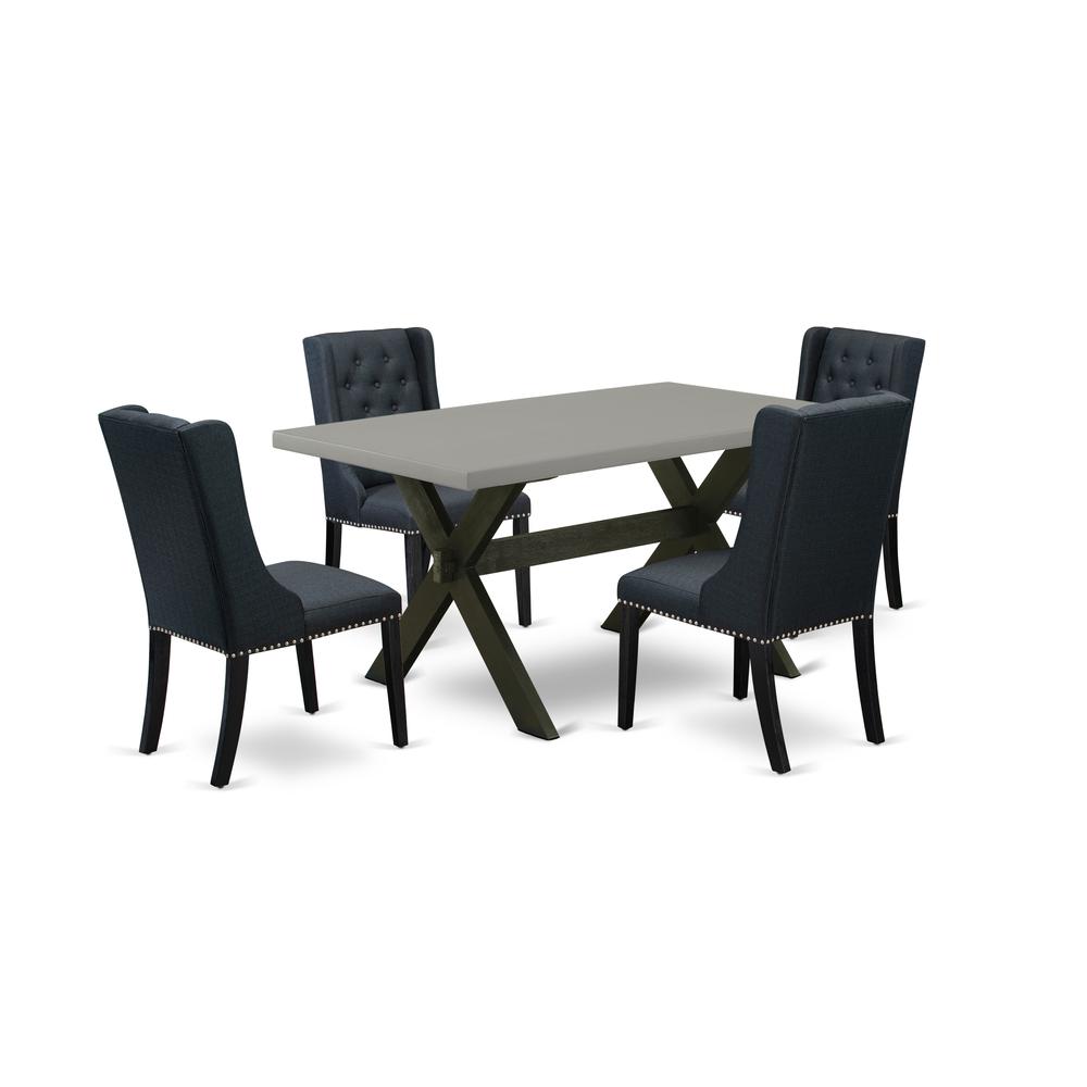 5 Pc Dining Room Table Set Includes 4 Black Linen Fabric Dining Room Chairs By East West Furniture | Dining Sets | Modishstore