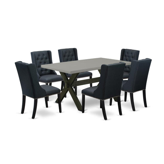 7 Pc Dining Set Includes 6 Black Linen Fabric Dining Room Chairs Button Tufted By East West Furniture | Dining Sets | Modishstore