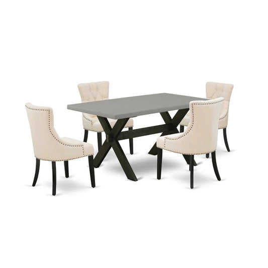 5-Pc Dinette Set - 4 Parson Dining Chairs And 1 Modern Rectangular Cement Breakfast Table Top By East West Furniture | Dining Sets | Modishstore