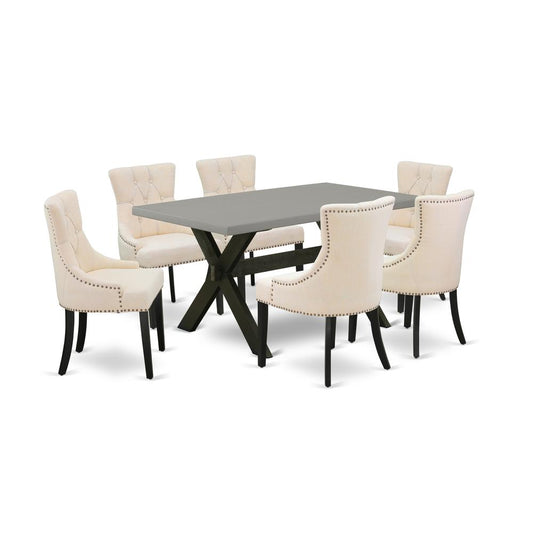 7-Pc Dining Table Set - 6 Dining Chairs And 1 Modern Rectangular Cement Dining Room Table Top By East West Furniture | Dining Sets | Modishstore