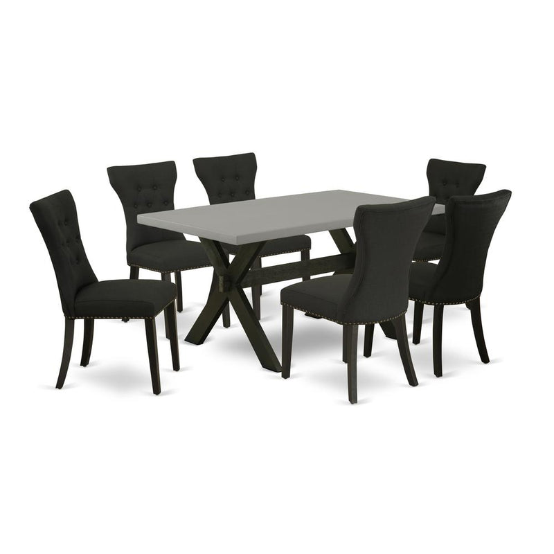 7-Pc Kitchen Dining Set - 6 Parson Chairs And 1 Modern Rectangular Cement Dining Room Table Top By East West Furniture | Dining Sets | Modishstore