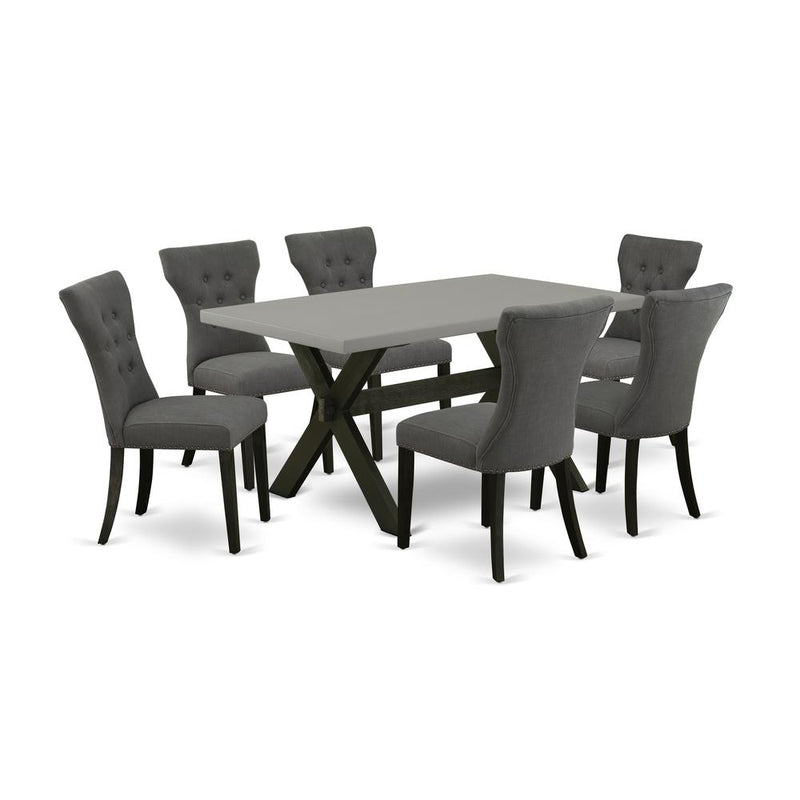 7-Piece Rectangular Dining Table Set - 6 Parson Chairs And A Rectangular Dining Table Hardwood Frame By East West Furniture | Dining Sets | Modishstore