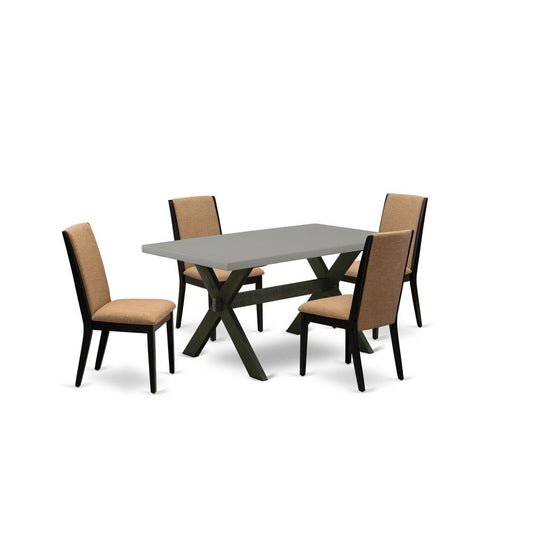 5-Piece Beautiful Kitchen Table Set A Superb Cement Color Kitchen Table Top And 4 Gorgeous Linen Fabric Modern Dining Chairs By East West Furniture | Dining Sets | Modishstore