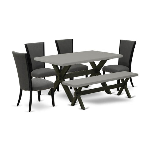 6 Piece Mid Century Dining Set - 4 Dark Gotham Grey Linen Fabric Comfortable Chair By East West Furniture | Dining Sets | Modishstore